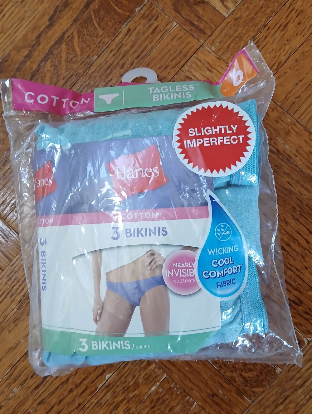 Hanes Girls Light Blue Cotton Tagless Bikini Briefs - 3 Pack Size 6M